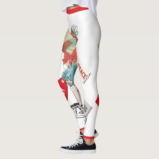 Rood Wit Groen Kleurrijk Schattige Funny Christmas Leggings (Links)