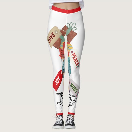 Rood Wit Groen Kleurrijk Schattige Funny Christmas Leggings (Voorkant)