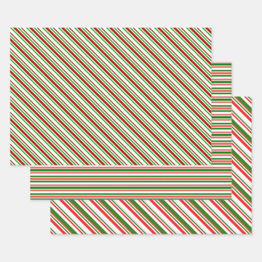 Rood, wit, groen met Kerstmis geïnspireerde strepe Inpakpapier Vel (Set)