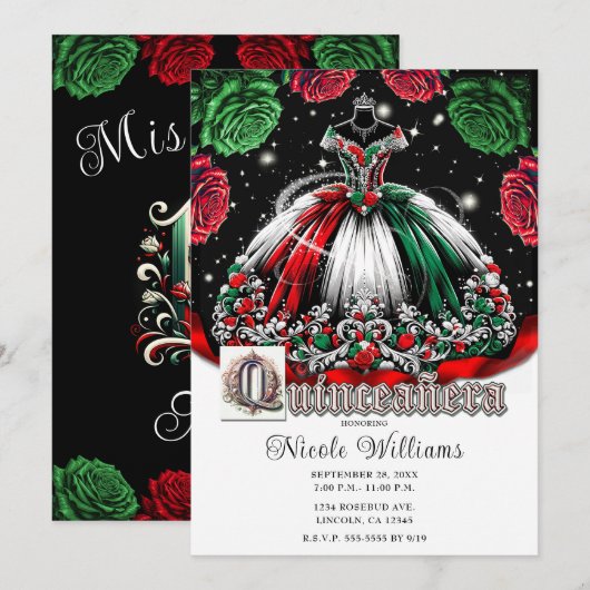 Rood Wit Groen Mis Quince Anos 15 Quinceañera Kaart (Voorkant / Achterkant)