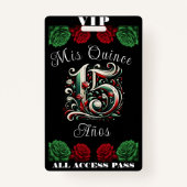 Rood Wit Groen Mis Quince Anos 15 Quinceañera VIP Badge (Achterkant)