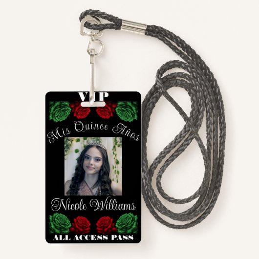 Rood Wit Groen Mis Quince Anos 15 Quinceañera VIP Badge (Voorkant met draagriem)