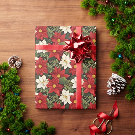 Rood wit groen poinsettia bloemen patroon cadeaupapier (Feestdagen Geschenken)