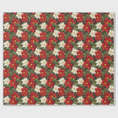 Rood wit groen poinsettia bloemen patroon cadeaupapier (Vlak)
