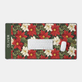 Rood Wit Groen Poinsettia Bloemen Patroon Naam Bureaumat (Keyboard & Muis)