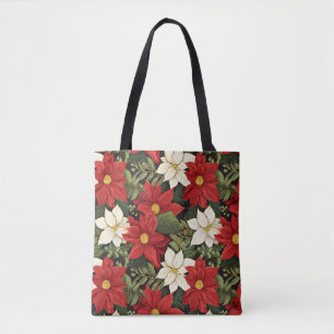 Rood wit groen poinsettia bloemen patroon tote bag