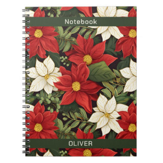 Rood Wit Groen Poinsettia Bloemen Patroonnaam Notitieboek