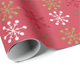 Rood Wit Groen Sneeuwvlok met Rode Backing Cadeaupapier