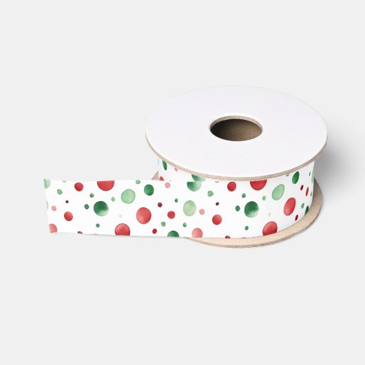 Rood Wit Groen Stippen Kerst Grosgrain Lint (Spoel)