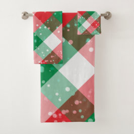 Rood wit groen vlekkerig geruit kerstpatroon bad handdoek