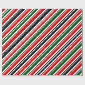Rood Wit Groen Zwart Candy Cane Stripe Vakantie Cadeaupapier (Vlak)