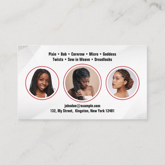Rood Wit Haar Vlechtende Haar Vlechtende Salon Visitekaartje (Achterkant)