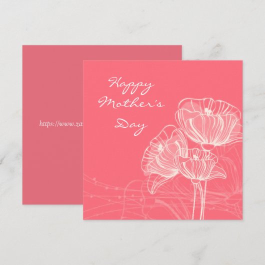 Rood & Wit Hand geschilderd Lineair Bloem Moederda Feestdagenkaart (Voorkant / Achterkant)