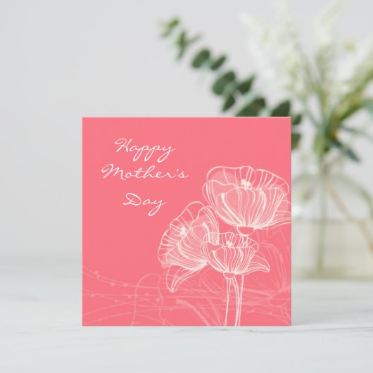 Rood & Wit Hand geschilderd Lineair Bloem Moederda Feestdagenkaart (Staand voorkant)