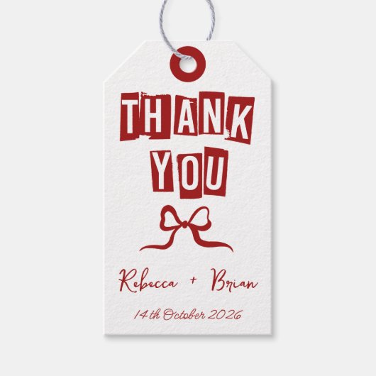 Rood & Wit Hand Getrokken Boog Huwelijk Cadeaulabel (Voorkant)