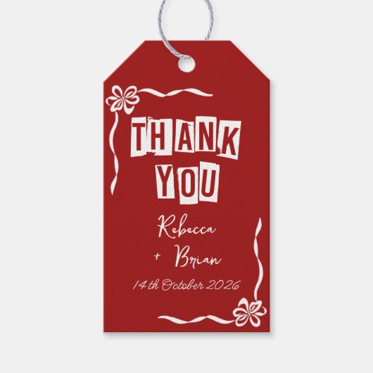 Rood & Wit Hand Getrokken Boog Huwelijk Cadeaulabel (Voorkant)