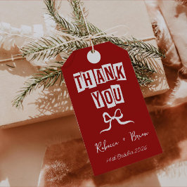 Rood & Wit Hand Getrokken Boog Huwelijk Cadeaulabel
