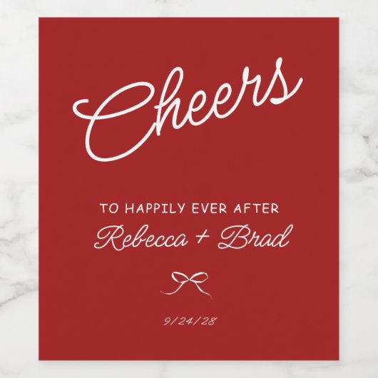 Rood & Wit Hand Getrokken Boog Schets bruiloft Wijn Etiket (Enkel label)