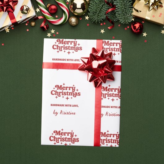 Rood wit handgemaakt door kerstcadeauverpakking cadeaupapier