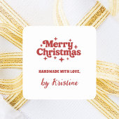 Rood wit handgemaakt door kerstcadeauverpakking vierkante sticker