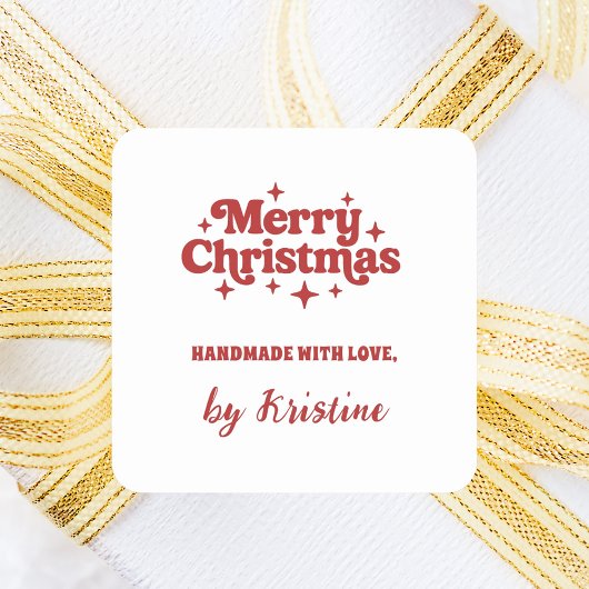 Rood wit handgemaakt door kerstcadeauverpakking vierkante sticker