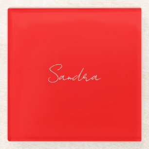 Rood wit handgeschreven minimalistisch Jouw naam Glazen Onderzetter