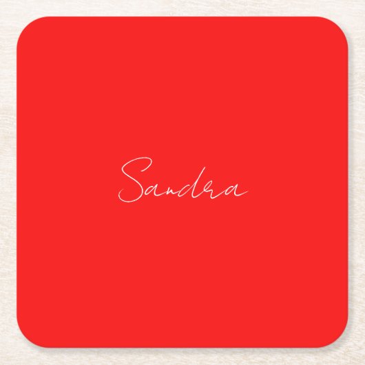 Rood wit handgeschreven minimalistisch Jouw naam Kartonnen Onderzetters (Voorkant)