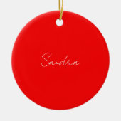 Rood wit handgeschreven minimalistisch Jouw naam Keramisch Ornament (Voorkant)