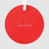 Rood wit handgeschreven minimalistisch Jouw naam Ornament (achterkant)