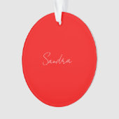 Rood wit handgeschreven minimalistisch Jouw naam Ornament (voorkant)