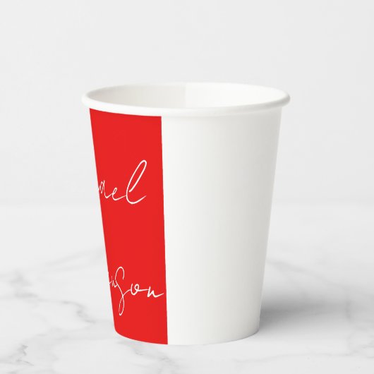 Rood wit handgeschreven minimalistisch Jouw naam Papieren Bekers (Links)