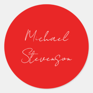 Rood wit handgeschreven minimalistisch Jouw naam Ronde Sticker