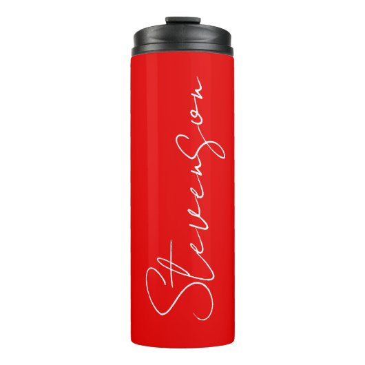 Rood wit handgeschreven minimalistisch Jouw naam Thermosbeker (Voorkant)