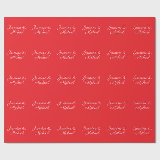 Rood & Wit Handgeschreven Namen Trouwdag Cadeaupapier (Vlak)