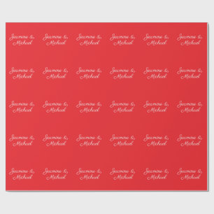Rood & Wit Handgeschreven Namen Trouwen Cadeaupapier