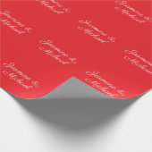 Rood & Wit Handgeschreven Namen Trouwen Cadeaupapier (Hoek)