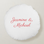 Rood & Wit Handgeschreven Namen Trouwen Rond Kussen (Achterkant)
