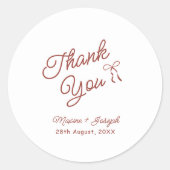 Rood & Wit Handgetekende Boog Bruiloft Ronde Sticker (Voorkant)