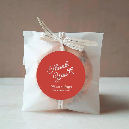 Rood & Wit Handgetekende Strik Bruiloft Ronde Sticker