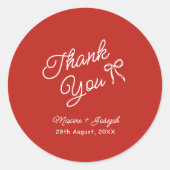 Rood & Wit Handgetekende Strik Bruiloft Ronde Sticker (Voorkant)