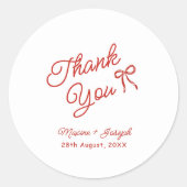 Rood & Wit Handgetekende Strik Bruiloft Ronde Sticker (Voorkant)