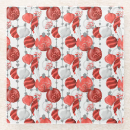 ROOD & WIT HANGENDE KERST ORNAMENTEN GLAZEN ONDERZETTER