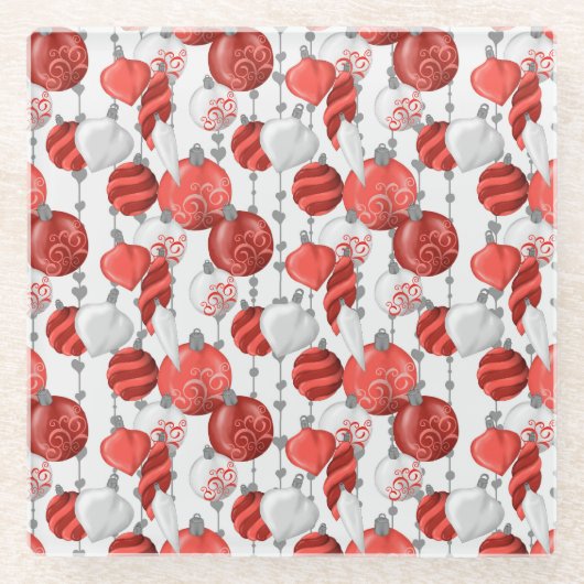 ROOD & WIT HANGENDE KERST ORNAMENTEN GLAZEN ONDERZETTER (Voorkant)