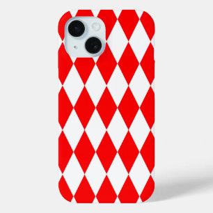 Rood Wit Harlequin Diamonds Checkers Ontwerp iPhone 15 Case