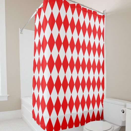 Rood Wit Harlequin Diamonds Checkers Ontwerp Douchegordijn