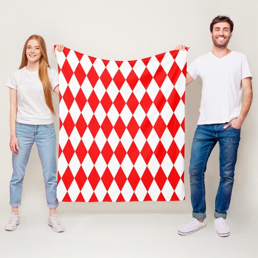 Rood Wit Harlequin Diamonds Checkers Ontwerp Fleece Deken