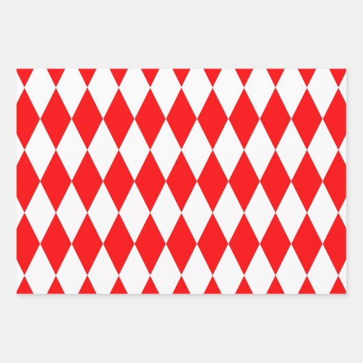 Rood Wit Harlequin Diamonds Checkers Ontwerp Inpakpapier Vel (Voorkant)