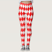Rood Wit Harlequin Diamonds Checkers Ontwerp Leggings (Voorkant)