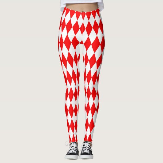 Rood Wit Harlequin Diamonds Checkers Ontwerp Leggings (Voorkant)