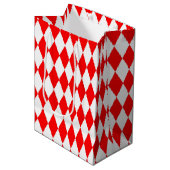 Rood Wit Harlequin Diamonds Checkers Ontwerp Medium Cadeauzakje (Voorkant Gekanteld)
